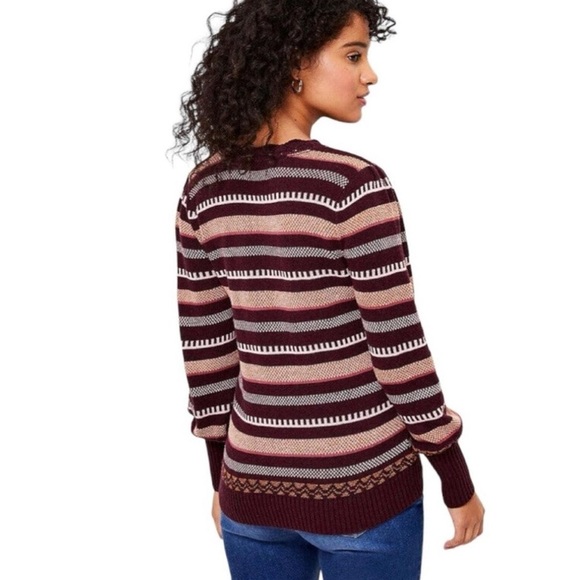 LOFT Scalloped Striped Metallic Maroon Sweater size XS - Picture 9 of 10